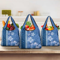 Blue Hibiscus Turle Grocery Bag Hawaiian Style Tribal Tapa Pattern LT9 3-pack One Size Blue - Polynesian Pride