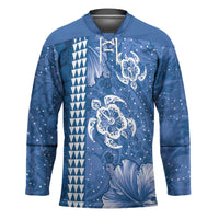 Blue Hibiscus Turle Hockey Jersey Hawaiian Style Tribal Tapa Pattern LT9 Unisex Blue - Polynesian Pride