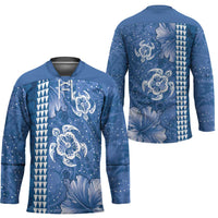 Blue Hibiscus Turle Hockey Jersey Hawaiian Style Tribal Tapa Pattern LT9 - Polynesian Pride