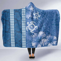 Blue Hibiscus Turle Hooded Blanket Hawaiian Style Tribal Tapa Pattern LT9 One Size Blue - Polynesian Pride