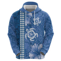 Blue Hibiscus Turle Hoodie Hawaiian Style Tribal Tapa Pattern