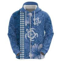 Blue Hibiscus Turle Hoodie Hawaiian Style Tribal Tapa Pattern