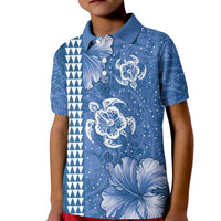 Blue Hibiscus Turle Kid Polo Shirt Hawaiian Style Tribal Tapa Pattern