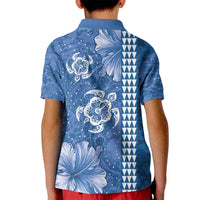Blue Hibiscus Turle Kid Polo Shirt Hawaiian Style Tribal Tapa Pattern