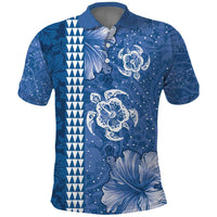 Blue Hibiscus Turle Polo Shirt Hawaiian Style Tribal Tapa Pattern