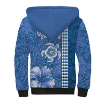 Blue Hibiscus Turle Sherpa Hoodie Hawaiian Style Tribal Tapa Pattern LT9 - Polynesian Pride