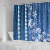Blue Hibiscus Turle Shower Curtain Hawaiian Style Tribal Tapa Pattern