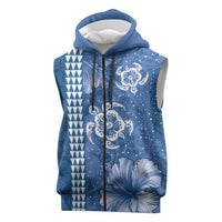Blue Hibiscus Turle Sleeveless Zip Hoodie Hawaiian Style Tribal Tapa Pattern LT9 Blue - Polynesian Pride