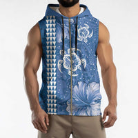 Blue Hibiscus Turle Sleeveless Zip Hoodie Hawaiian Style Tribal Tapa Pattern LT9 - Polynesian Pride