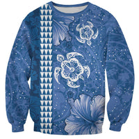 Blue Hibiscus Turle Sweatshirt Hawaiian Style Tribal Tapa Pattern LT9 Unisex Blue - Polynesian Pride