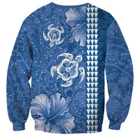 Blue Hibiscus Turle Sweatshirt Hawaiian Style Tribal Tapa Pattern LT9 - Polynesian Pride