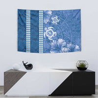 Blue Hibiscus Turle Tapestry Hawaiian Style Tribal Tapa Pattern