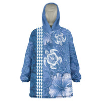 Blue Hibiscus Turle Wearable Blanket Hoodie Hawaiian Style Tribal Tapa Pattern LT9 One Size Blue - Polynesian Pride