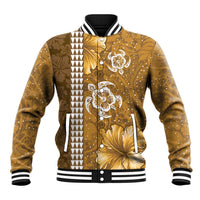 Gold Hibiscus Turle Baseball Jacket Hawaiian Style Tribal Tapa Pattern LT9 Unisex Gold - Polynesian Pride
