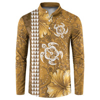 Gold Hibiscus Turle Button Sweatshirt Hawaiian Style Tribal Tapa Pattern LT9 Gold - Polynesian Pride
