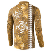 Gold Hibiscus Turle Button Sweatshirt Hawaiian Style Tribal Tapa Pattern LT9 - Polynesian Pride