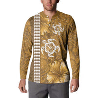 Gold Hibiscus Turle Button Sweatshirt Hawaiian Style Tribal Tapa Pattern LT9 - Polynesian Pride