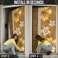 Gold Hibiscus Turle Door Cover Hawaiian Style Tribal Tapa Pattern - Polynesian Pride