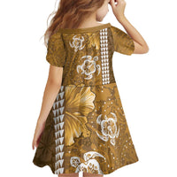 Gold Hibiscus Turle Family Matching Off The Shoulder Long Sleeve Dress and Hawaiian Shirt Hawaiian Style Tribal Tapa Pattern