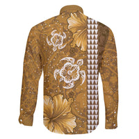 Gold Hibiscus Turle Family Matching Off Shoulder Short Dress and Hawaiian Shirt Hawaiian Style Tribal Tapa Pattern