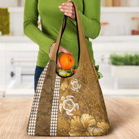 Gold Hibiscus Turle Grocery Bag Hawaiian Style Tribal Tapa Pattern LT9 - Polynesian Pride