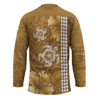 Gold Hibiscus Turle Hockey Jersey Hawaiian Style Tribal Tapa Pattern - Polynesian Pride