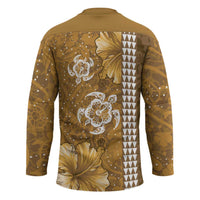 Gold Hibiscus Turle Hockey Jersey Hawaiian Style Tribal Tapa Pattern LT9 - Polynesian Pride