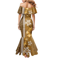Gold Hibiscus Turle Mermaid Dress Hawaiian Style Tribal Tapa Pattern