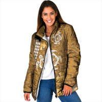 Gold Hibiscus Turle Padded Jacket Hawaiian Style Tribal Tapa Pattern - Polynesian Pride