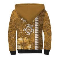 Gold Hibiscus Turle Sherpa Hoodie Hawaiian Style Tribal Tapa Pattern LT9 - Polynesian Pride