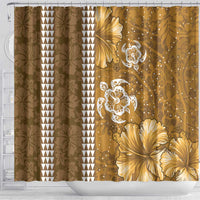 Gold Hibiscus Turle Shower Curtain Hawaiian Style Tribal Tapa Pattern