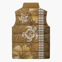 Gold Hibiscus Turle Sleeveless Puffer Jacket Hawaiian Style Tribal Tapa Pattern - Polynesian Pride