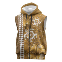 Gold Hibiscus Turle Sleeveless Zip Hoodie Hawaiian Style Tribal Tapa Pattern LT9 Gold - Polynesian Pride
