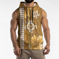 Gold Hibiscus Turle Sleeveless Zip Hoodie Hawaiian Style Tribal Tapa Pattern LT9 - Polynesian Pride