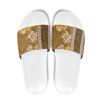 Gold Hibiscus Turle Slide Sandals Hawaiian Style Tribal Tapa Pattern - Polynesian Pride