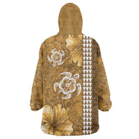 Gold Hibiscus Turle Wearable Blanket Hoodie Hawaiian Style Tribal Tapa Pattern LT9 - Polynesian Pride