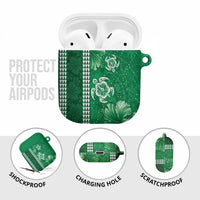 Green Hibiscus Turle AirPods Case Hawaiian Style Tribal Tapa Pattern LT9 - Polynesian Pride