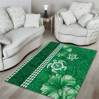 Green Hibiscus Turle Area Rug Hawaiian Style Tribal Tapa Pattern