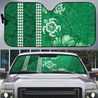 Green Hibiscus Turle Auto Sun Shade Hawaiian Style Tribal Tapa Pattern - Polynesian Pride