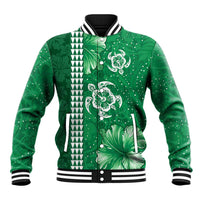 Green Hibiscus Turle Baseball Jacket Hawaiian Style Tribal Tapa Pattern LT9 Unisex Green - Polynesian Pride