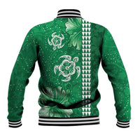 Green Hibiscus Turle Baseball Jacket Hawaiian Style Tribal Tapa Pattern LT9 - Polynesian Pride