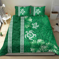 Green Hibiscus Turle Bedding Set Hawaiian Style Tribal Tapa Pattern