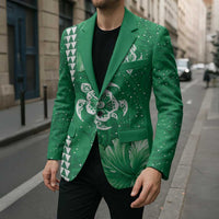 Green Hibiscus Turle Blazer Hawaiian Style Tribal Tapa Pattern - Polynesian Pride