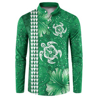 Green Hibiscus Turle Button Sweatshirt Hawaiian Style Tribal Tapa Pattern LT9 Green - Polynesian Pride