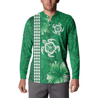 Green Hibiscus Turle Button Sweatshirt Hawaiian Style Tribal Tapa Pattern LT9 - Polynesian Pride