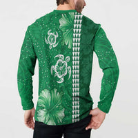 Green Hibiscus Turle Button Sweatshirt Hawaiian Style Tribal Tapa Pattern LT9 - Polynesian Pride