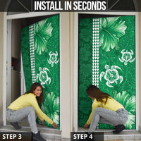 Green Hibiscus Turle Door Cover Hawaiian Style Tribal Tapa Pattern - Polynesian Pride