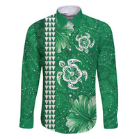 Green Hibiscus Turle Family Matching Mermaid Dress and Hawaiian Shirt Hawaiian Style Tribal Tapa Pattern