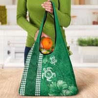 Green Hibiscus Turle Grocery Bag Hawaiian Style Tribal Tapa Pattern LT9 - Polynesian Pride