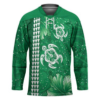 Green Hibiscus Turle Hockey Jersey Hawaiian Style Tribal Tapa Pattern LT9 Unisex Green - Polynesian Pride